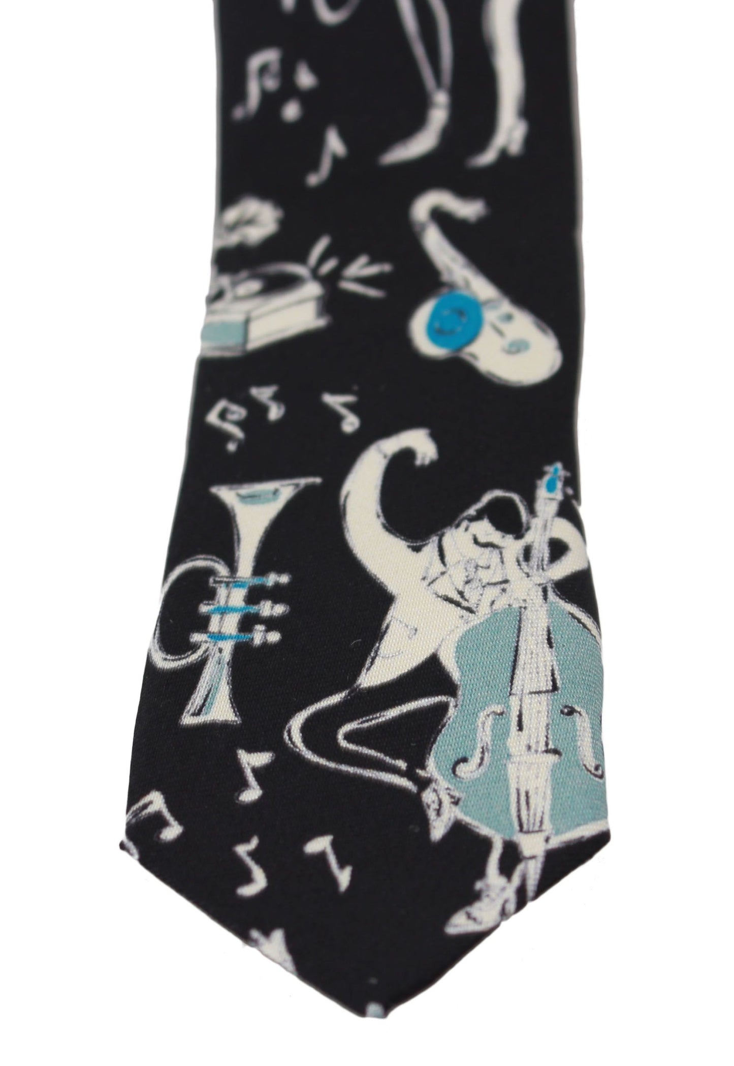 Elegant and stylish Dolce & Gabbana black silk neck tie featuring a refined music instrument print Made in Italy, this 4 cm wide tie is the perfect accessory for adding a touch of sophistication to your formal attire