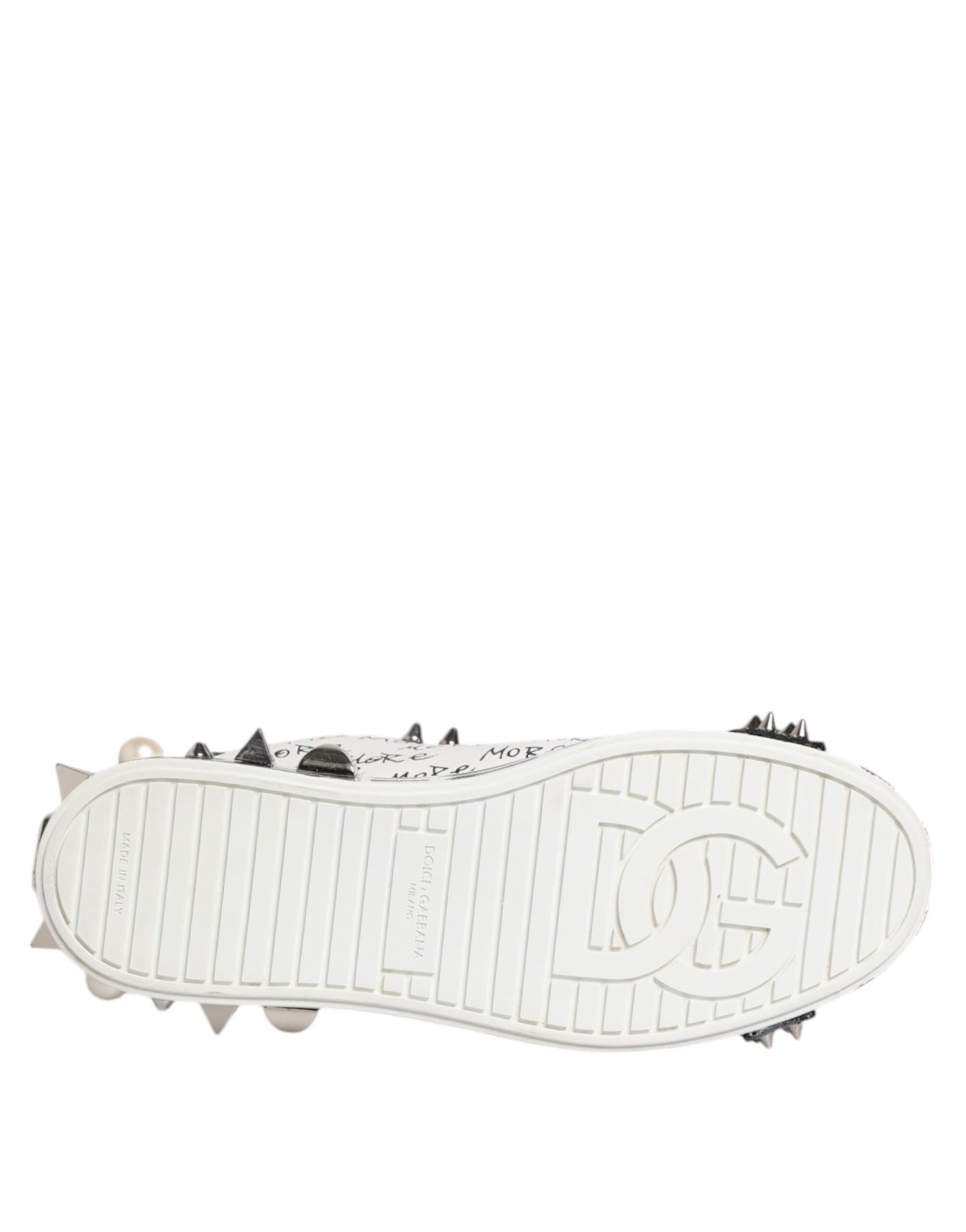 Dolce & Gabbana Black White Studded Low Top Sneakers Shoes