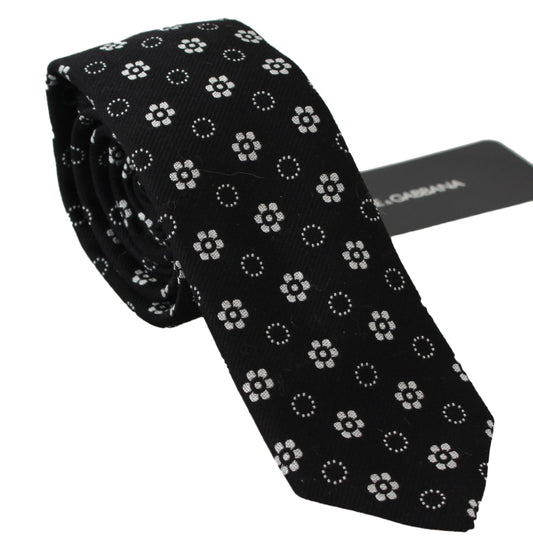 Dolce & Gabbana Elegant Black Floral Silk Necktie with sophisticated floral print in black