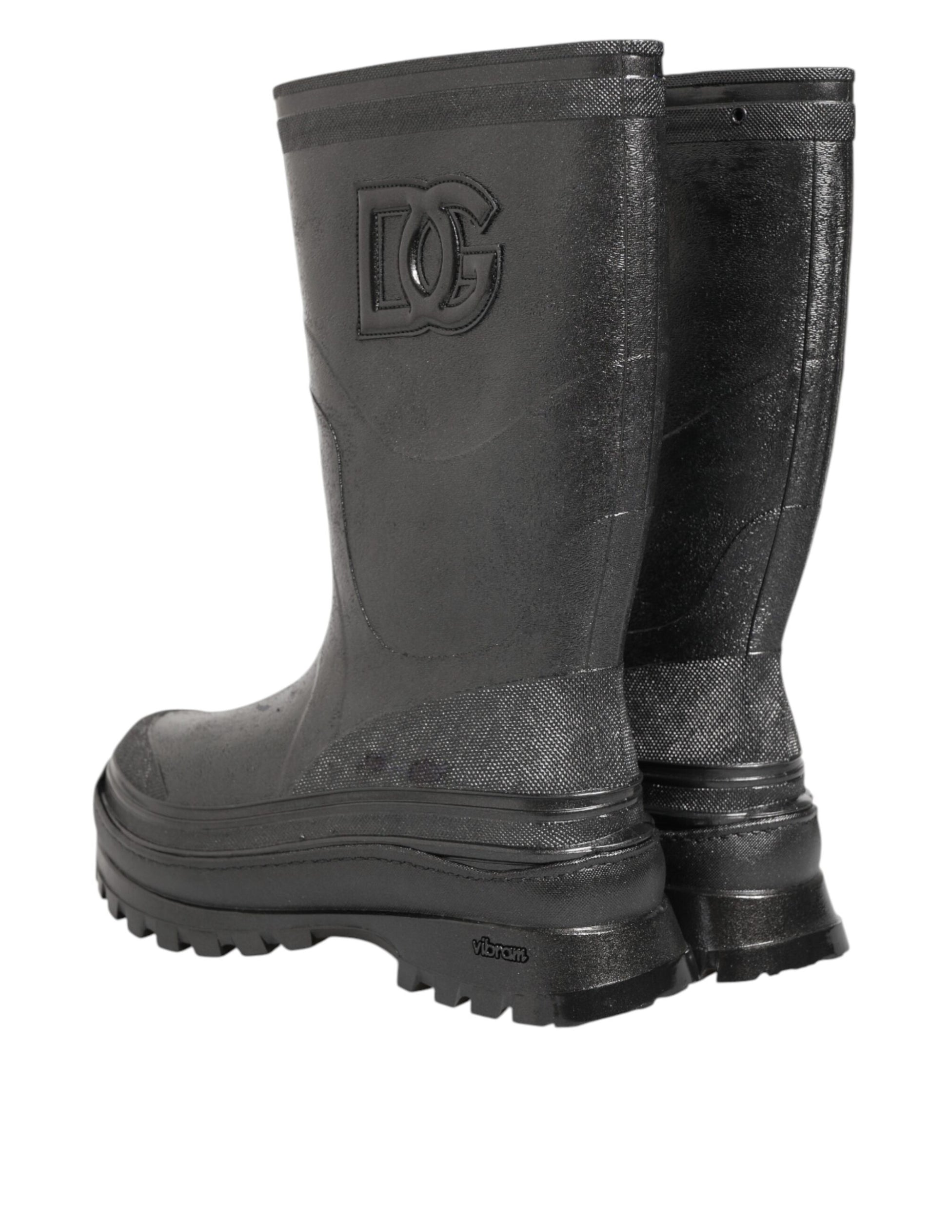 Dolce & Gabbana Metallic Black Pull On Rain Boots Shoes