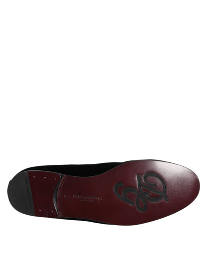 Dolce & Gabbana Black Suede Cross Slip On Loafers Dress Shoes
