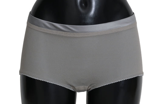 Dolce & Gabbana Shimmering Silver Stretch Cotton Underwear with Net Material and Logo Details