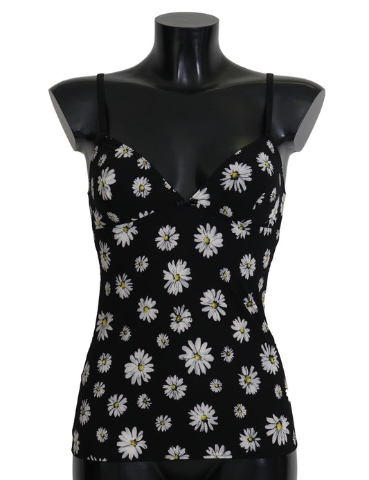 Exquisite Black Daisy Floral Lace Chemise Dress from Dolce & Gabbana