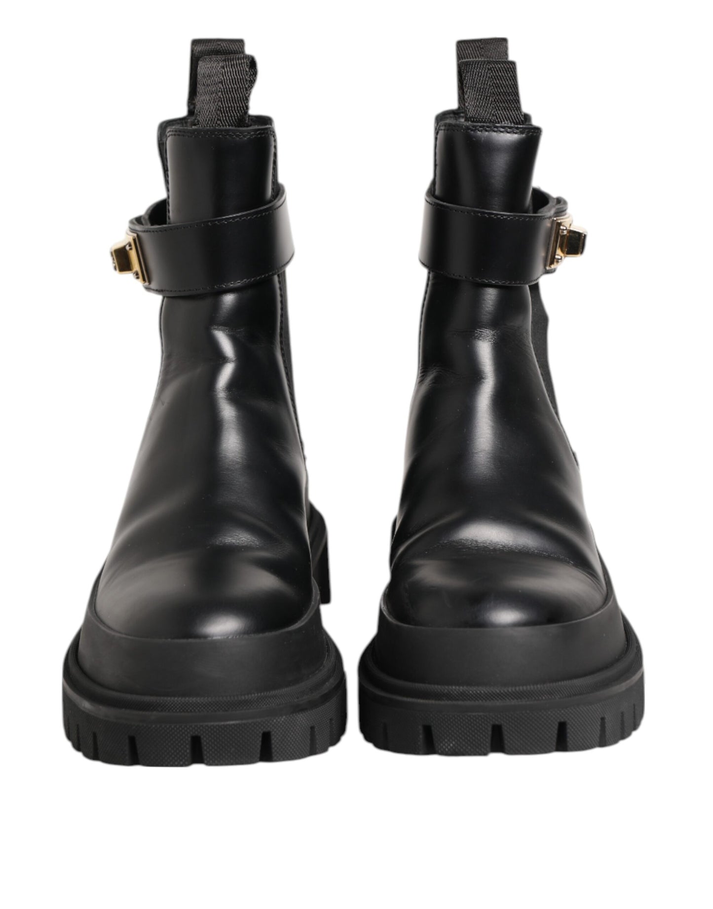 Dolce & Gabbana Black Calfskin DG Logo Strap Ankle Boots Shoes