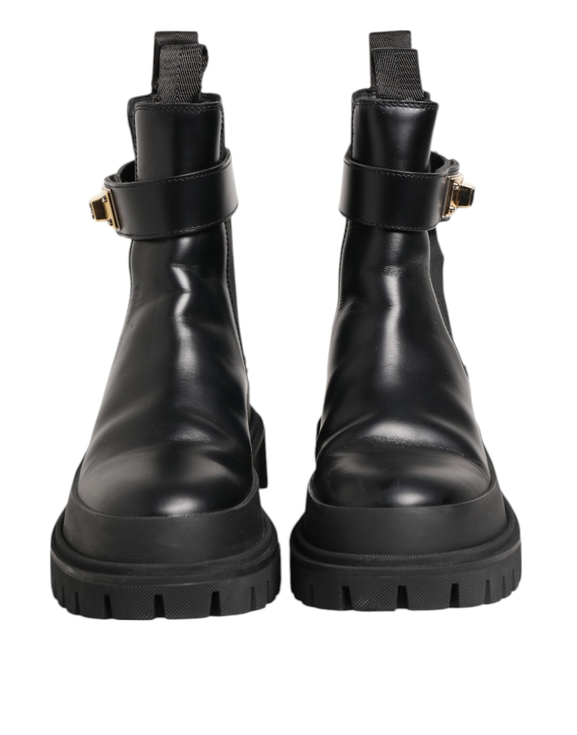 Dolce & Gabbana Black Calfskin DG Logo Strap Ankle Boots Shoes