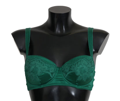 Exquisite green floral lace balconette bra with stretch silk material