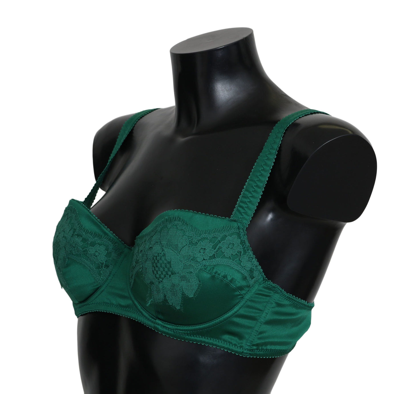 Elegant Italian-crafted green silk balconette bra with two-hook closure