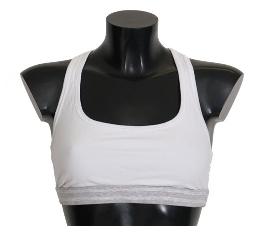 Dolce & Gabbana Elegant White Stretch Sport Bra with Logo Detail 