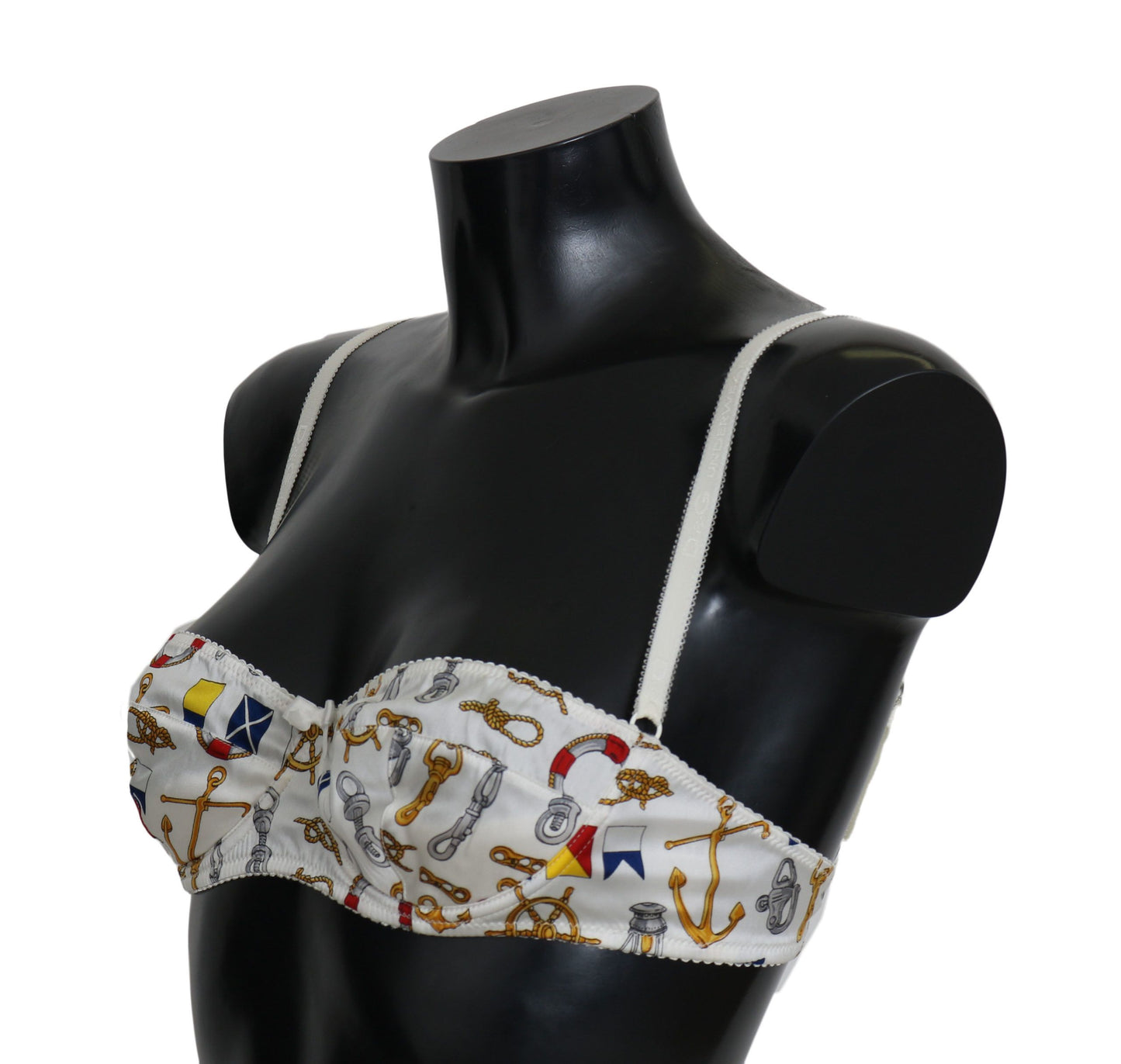 Women's REGGISENO A BALCONCINO Sailor Print Bra in White with Logo Details