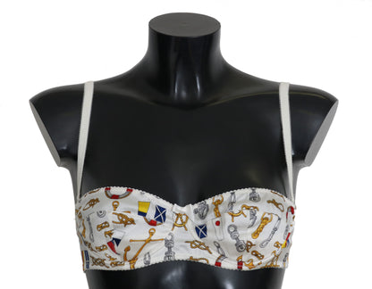 Dolce & Gabbana Elegant White Sailor Print Stretch Bra in 92% Polyester and 8% Elastane