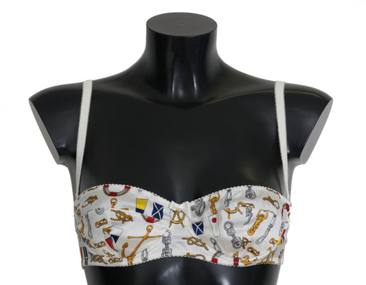 Dolce & Gabbana Elegant White Sailor Print Stretch Bra in 92% Polyester and 8% Elastane