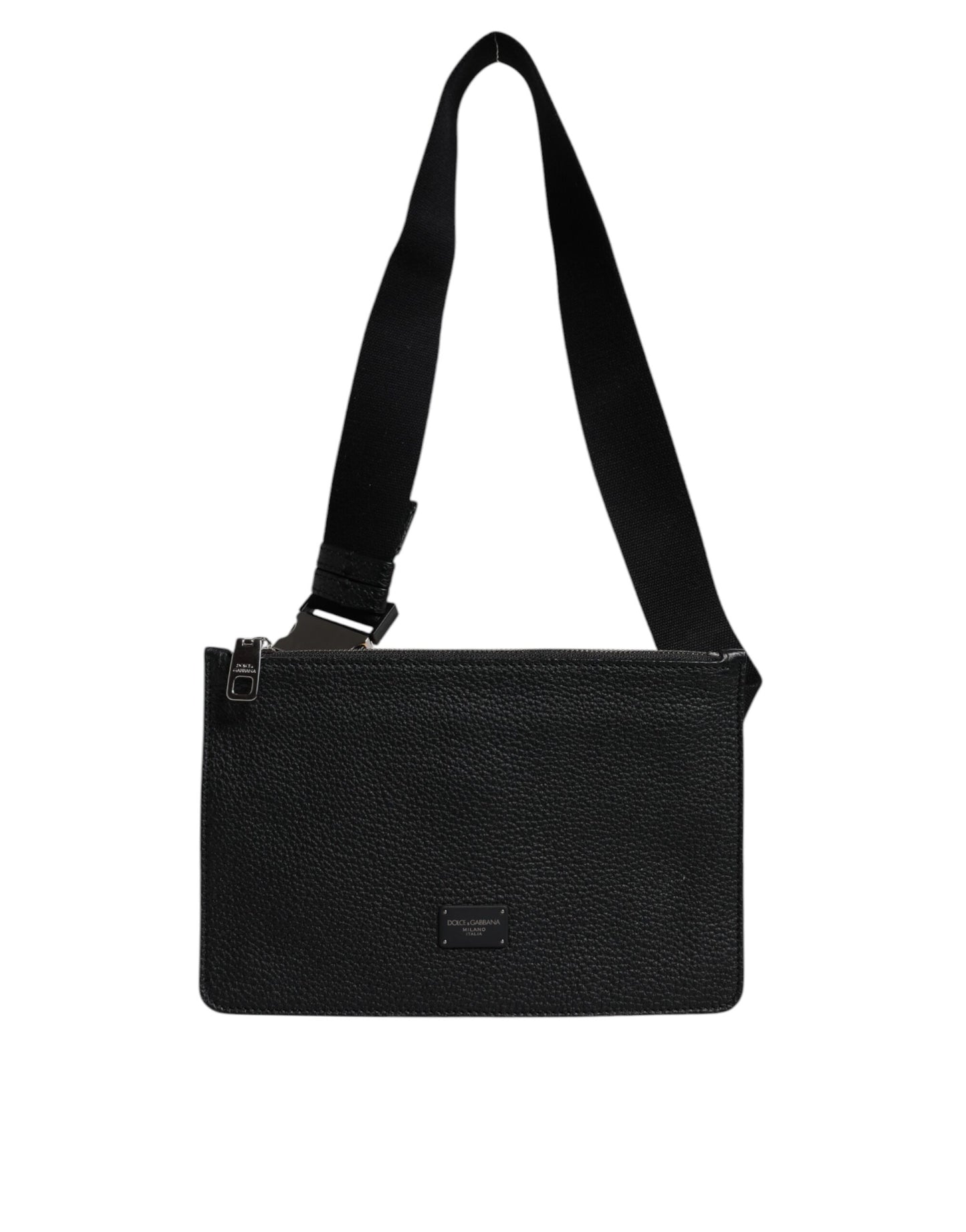 Dolce & Gabbana Black Leather Logo Embossed Waist Fanny Pack Bag