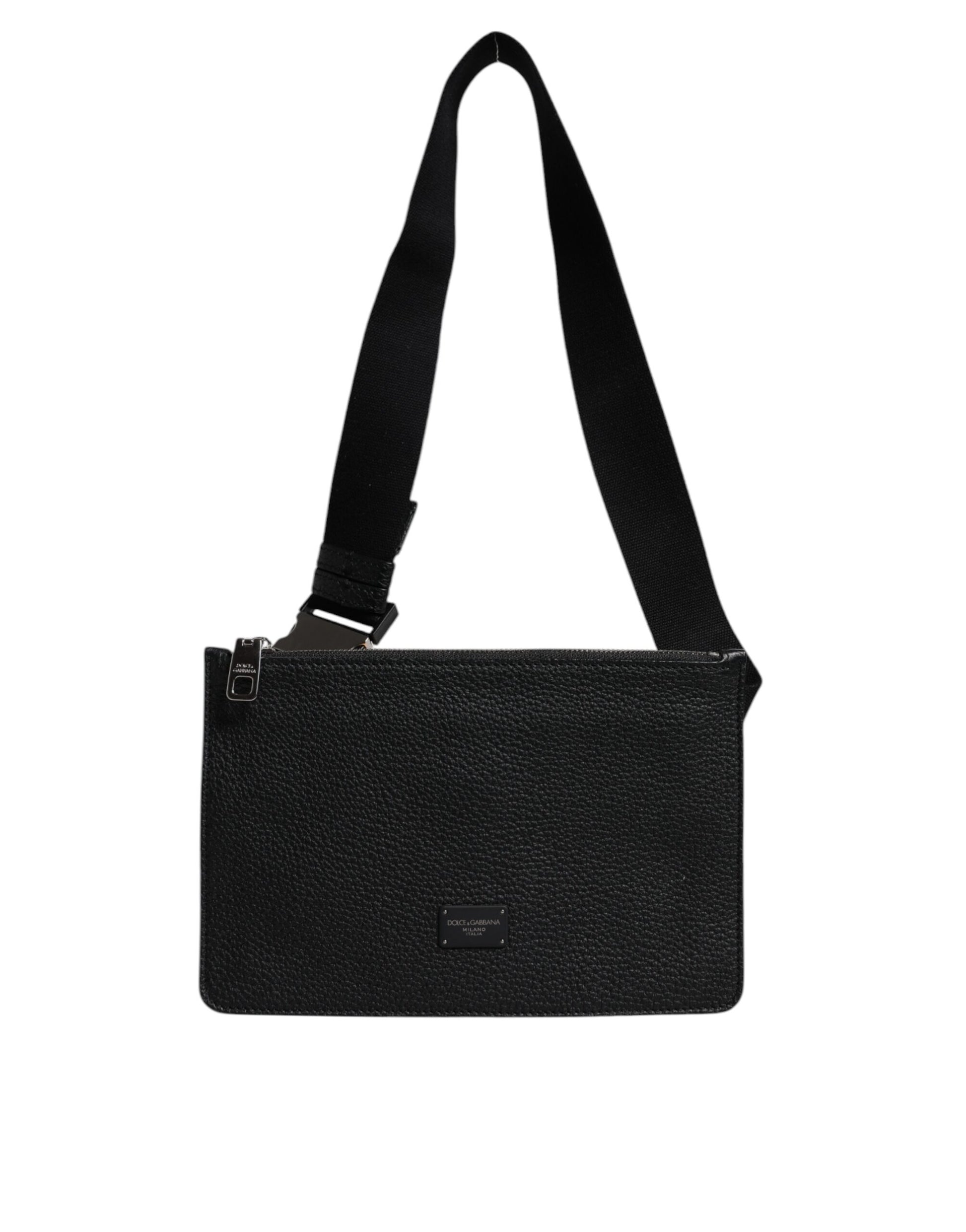 Dolce & Gabbana Black Leather Logo Embossed Waist Fanny Pack Bag
