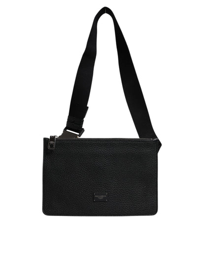 Dolce & Gabbana Black Leather Logo Embossed Waist Fanny Pack Bag