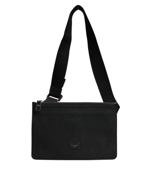 Dolce & Gabbana Black Leather Logo Embossed Waist Fanny Pack Bag
