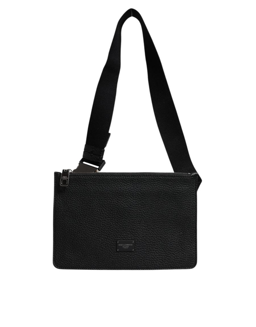 Dolce & Gabbana Black Leather Logo Embossed Waist Fanny Pack Bag