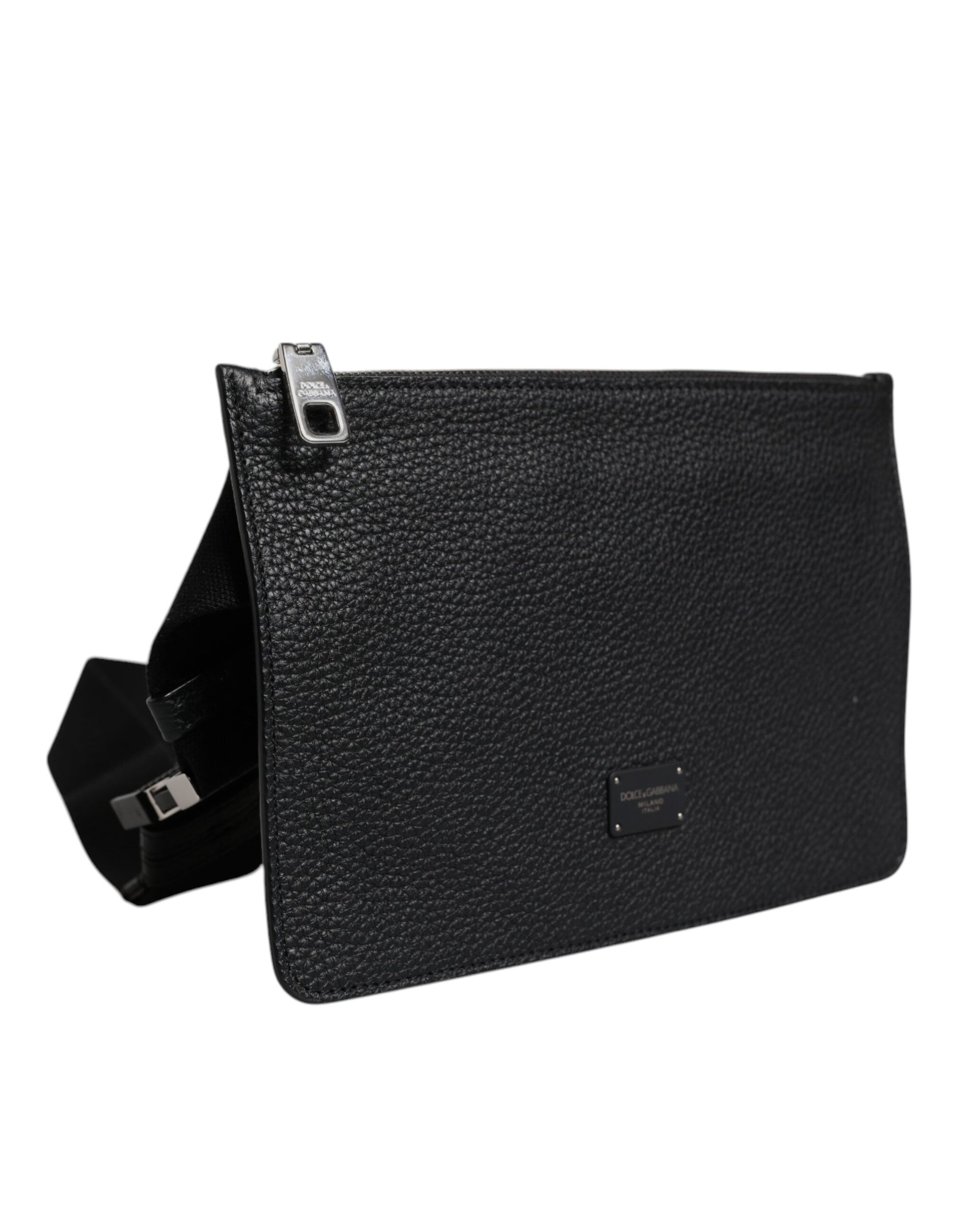 Dolce & Gabbana Black Leather Logo Embossed Waist Fanny Pack Bag