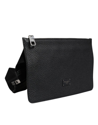 Dolce & Gabbana Black Leather Logo Embossed Waist Fanny Pack Bag