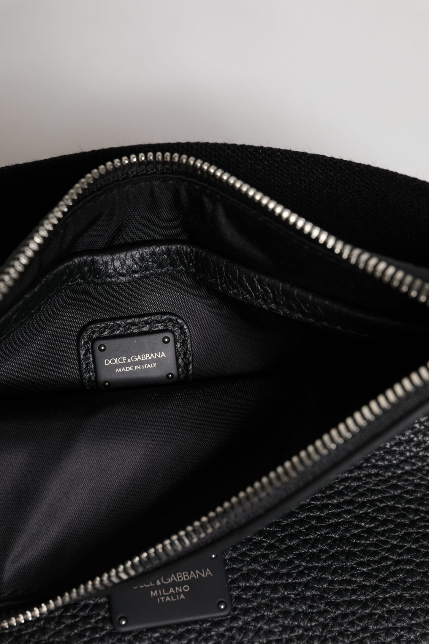 Dolce & Gabbana Black Leather Logo Embossed Waist Fanny Pack Bag