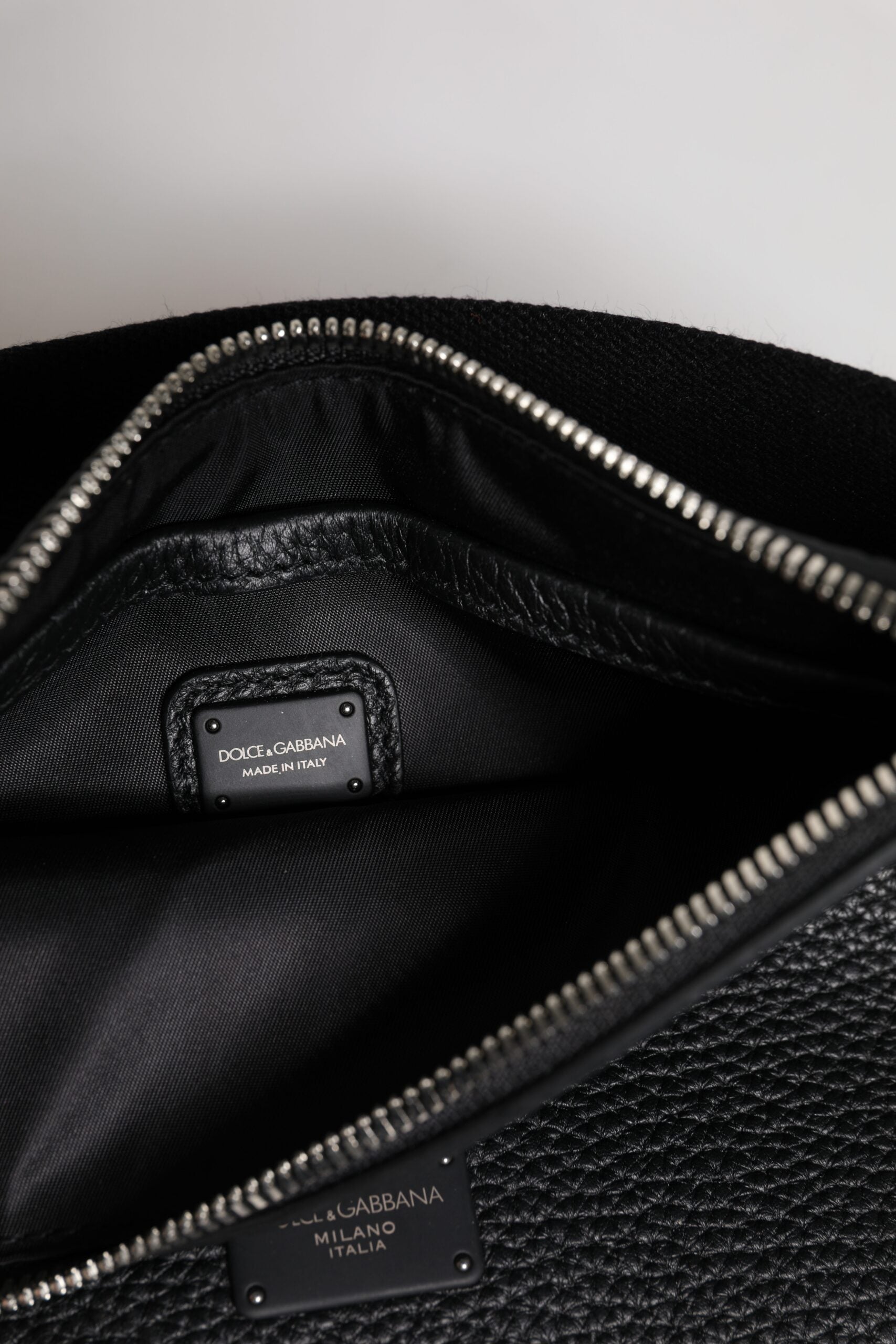 Dolce & Gabbana Black Leather Logo Embossed Waist Fanny Pack Bag