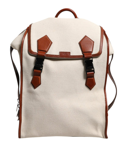Dolce & Gabbana Beige Brown Canvas Leather EDGE Travel Men Back Pack Bag