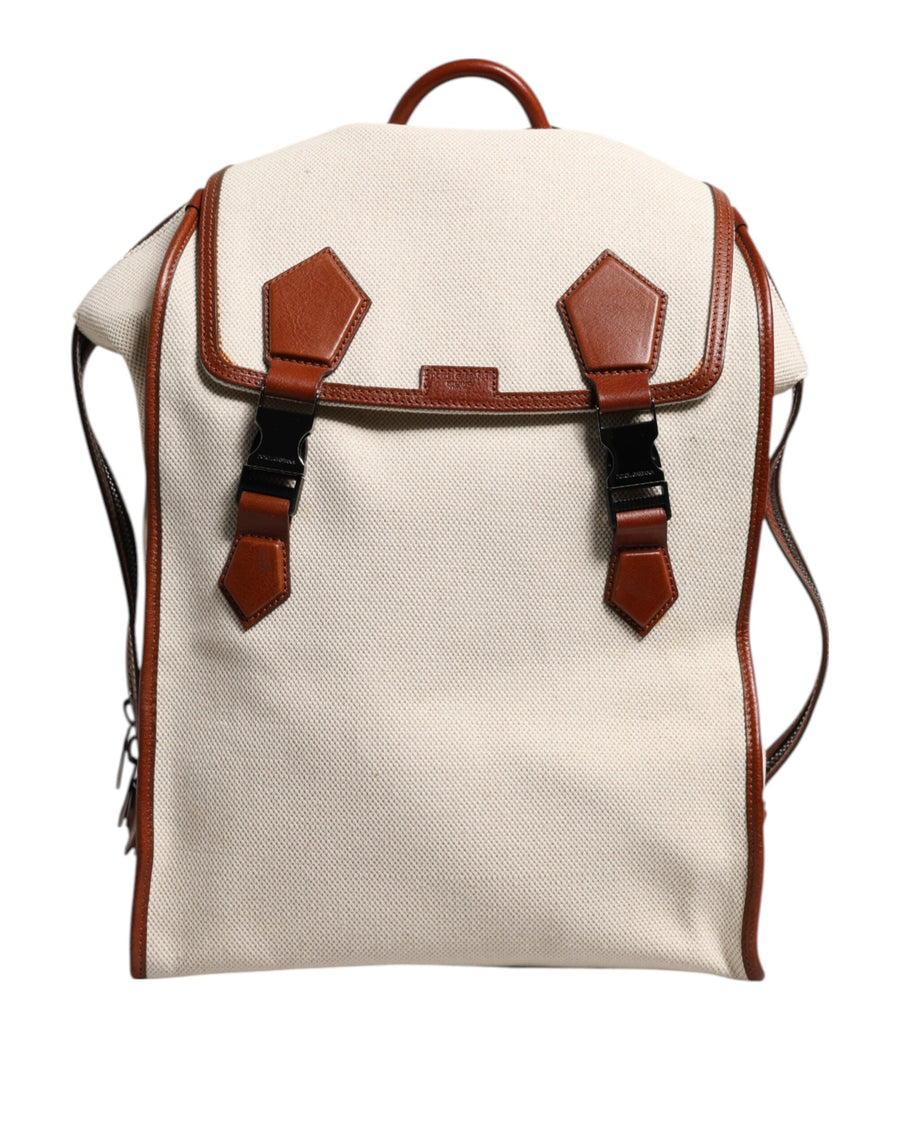 Dolce & Gabbana Beige Brown Canvas Leather EDGE Travel Men Back Pack Bag