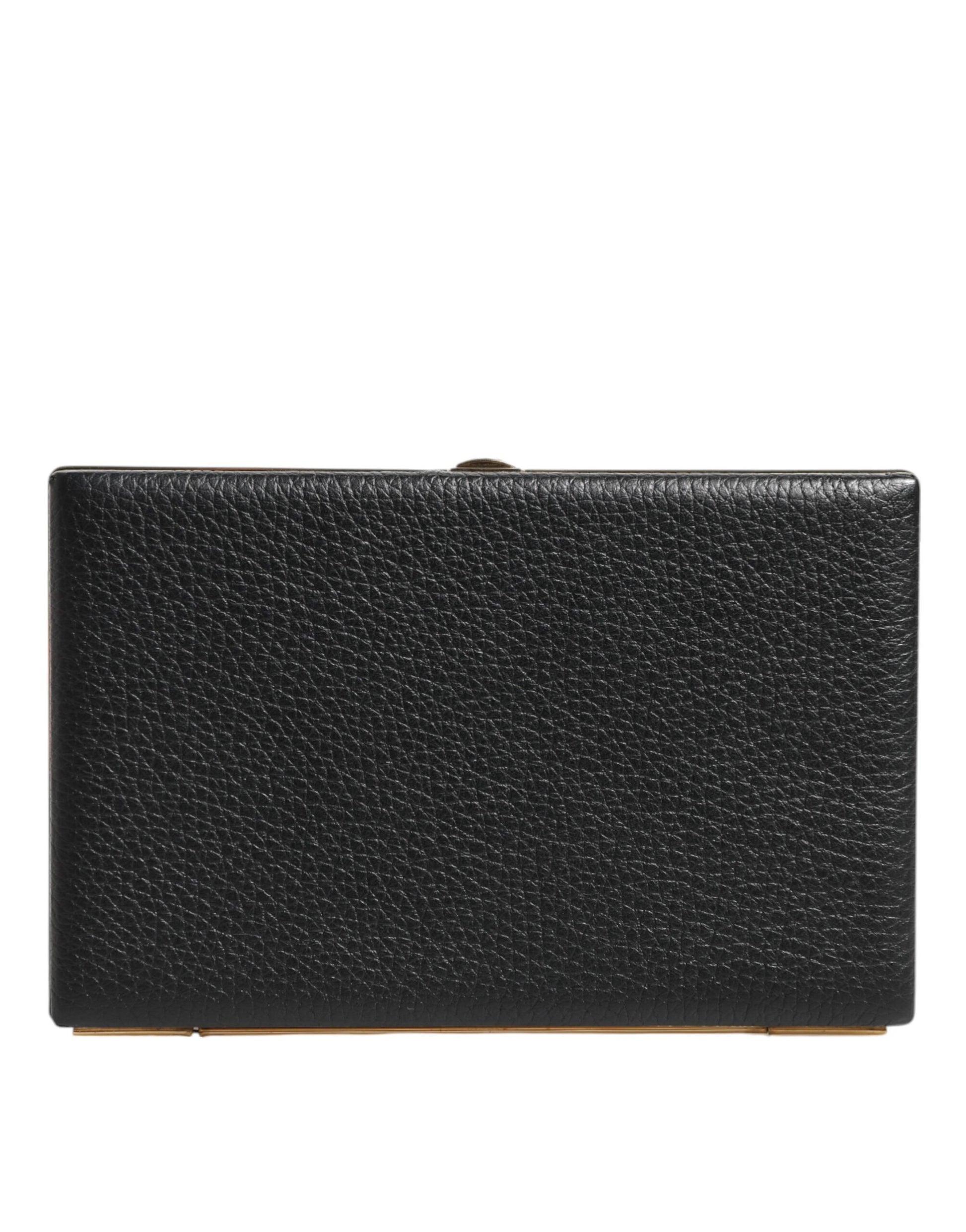 Dolce & Gabbana Black Leather Gold Frame Clutch Evening Party Purse Bag