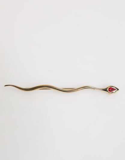 Dolce & Gabbana Gold Brass Red Crystal Spilla Serpente Mens Brooch Pin