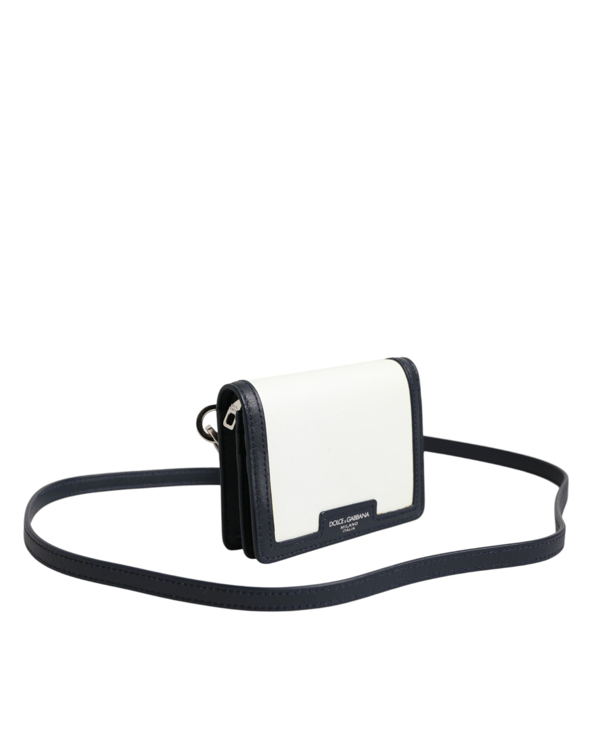 Dolce & Gabbana Beige Black Leather Card Holder Crossbody Men Borse Bag