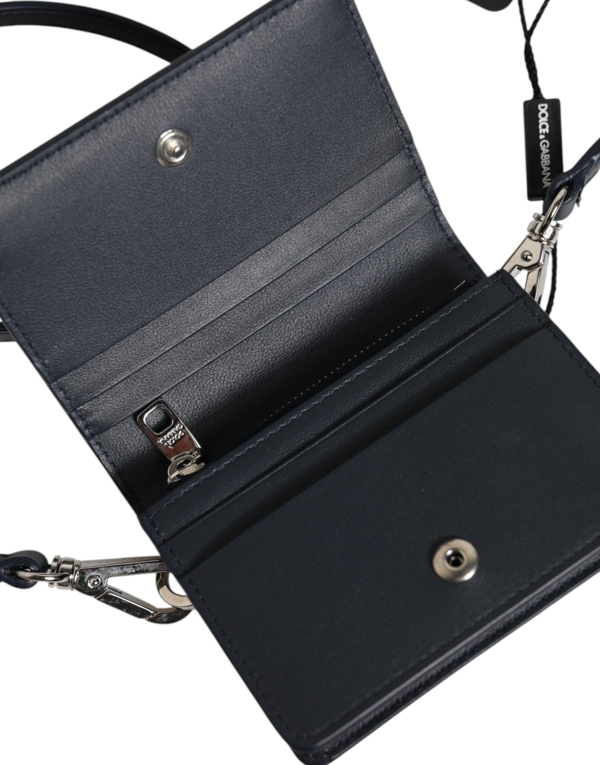 Dolce & Gabbana Beige Black Leather Card Holder Crossbody Men Borse Bag