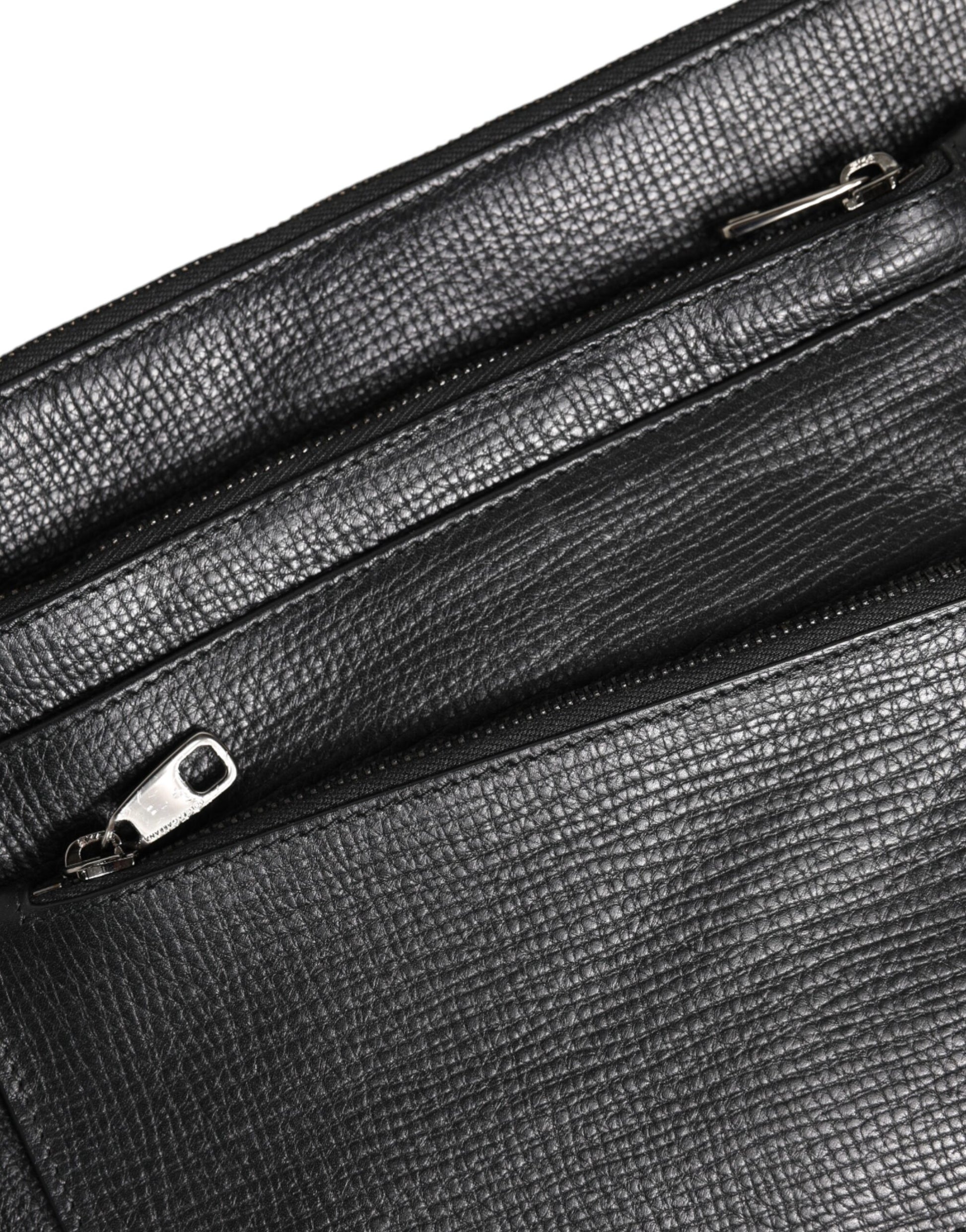 Dolce & Gabbana Black Palmellato Leather Logo Plaque Shoulder Borse Bag