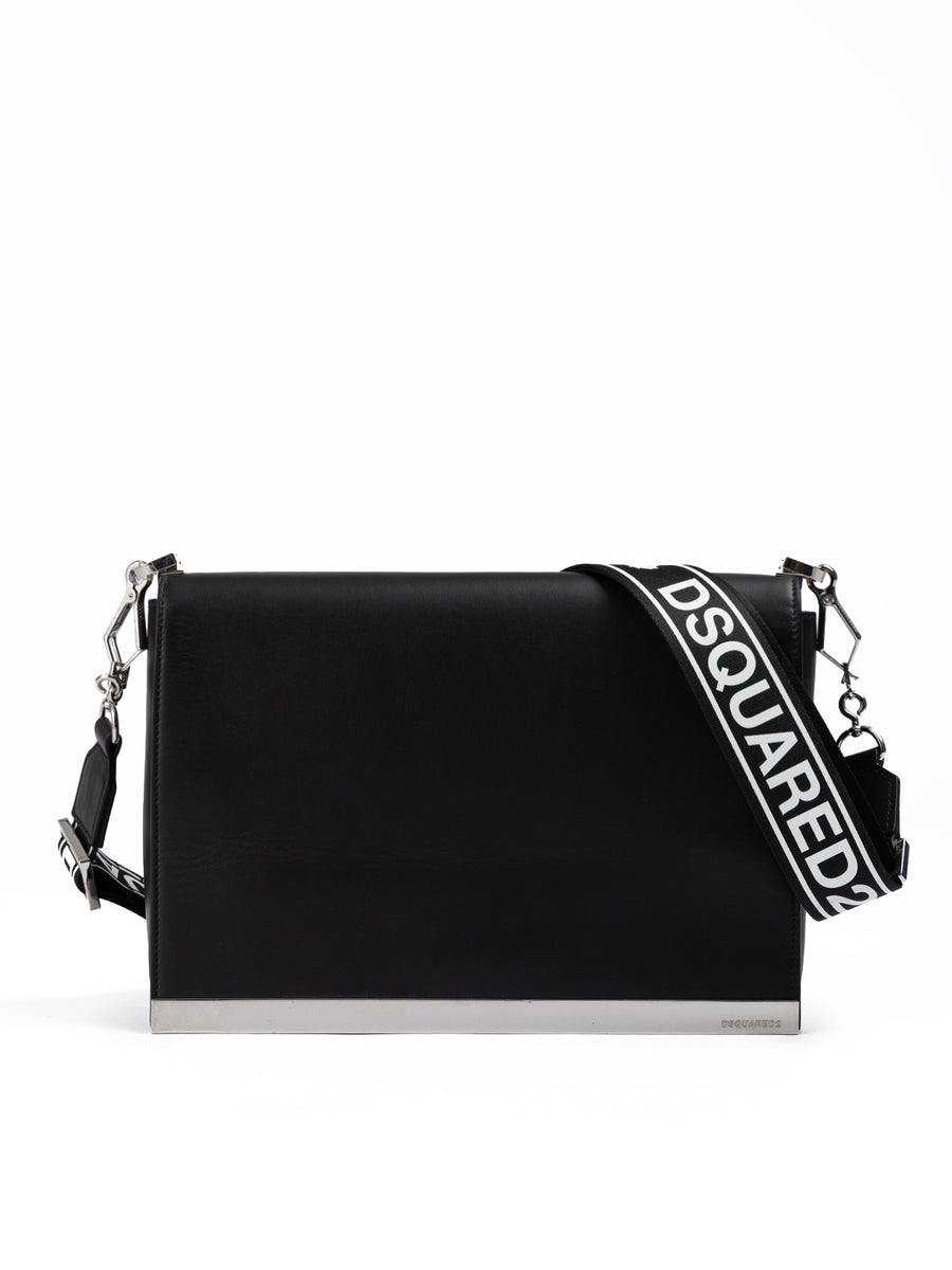 Dsquared² Black Leather Messenger Bag