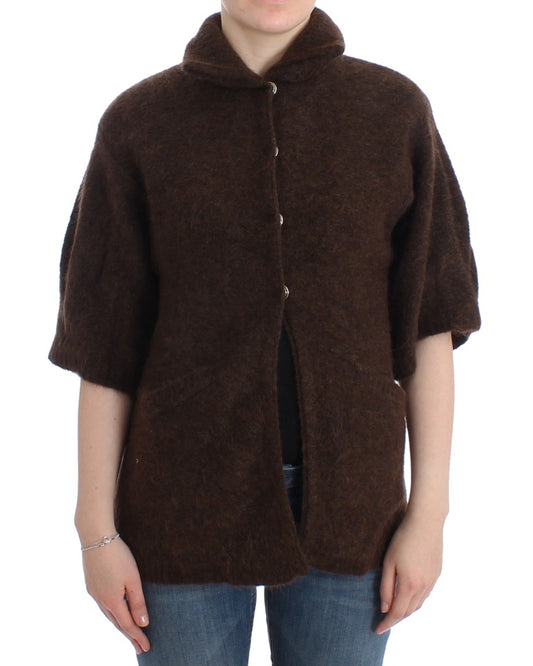 Exquisite Class Roberto Cavalli brown cardigan with short sleeves and button closure